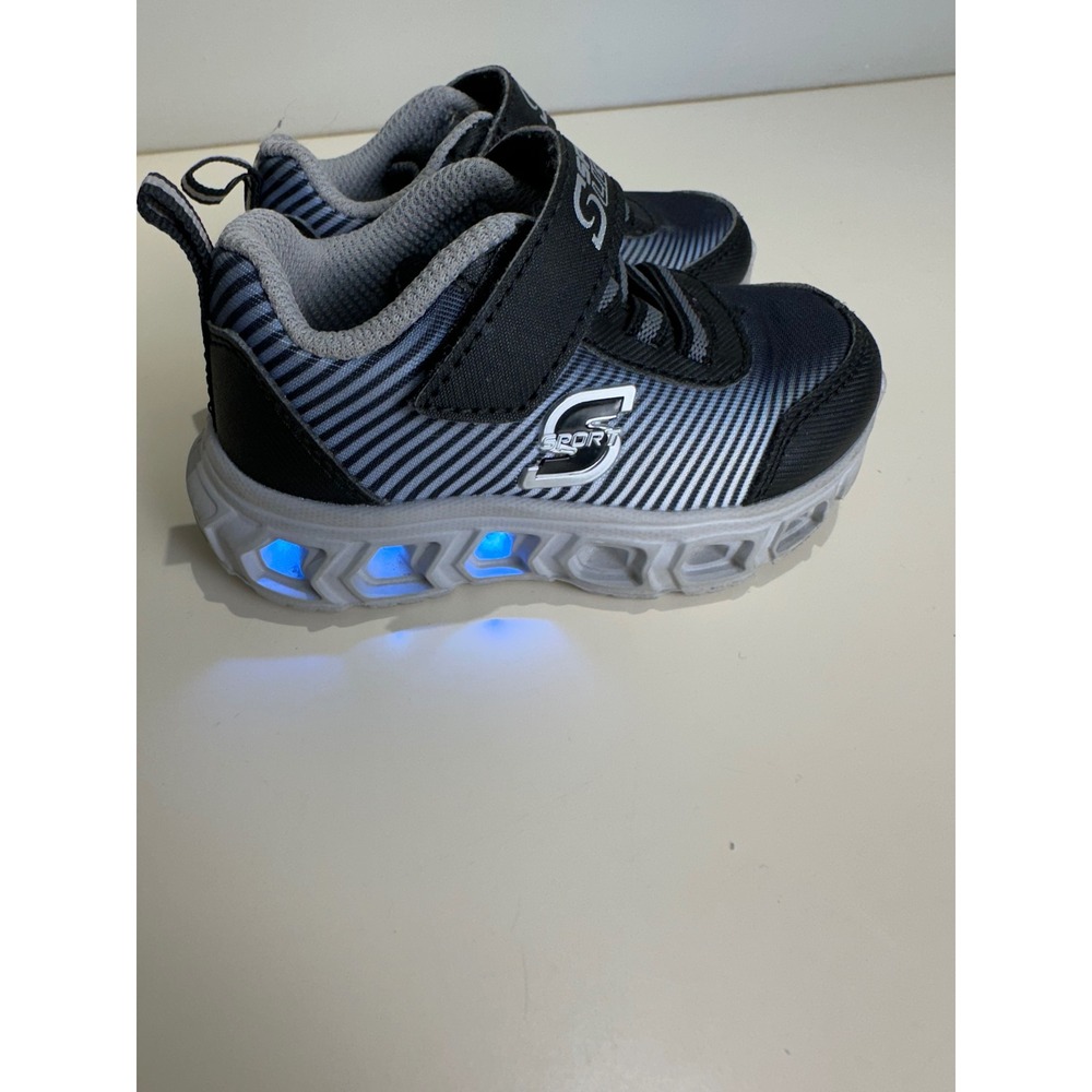 Skechers Sport Light Black Gray Sneakers Boys Size 5 Light Up Shoes